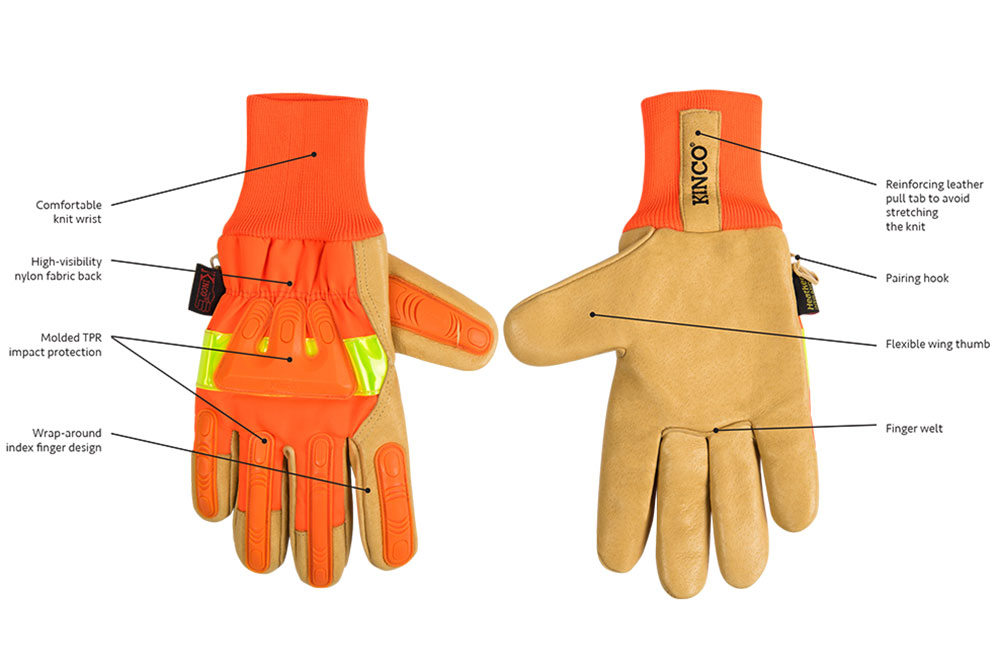 Picture of Kinco Hi-Vis Lined Grain Pigskin Industrial Gloves with Knit Wrist