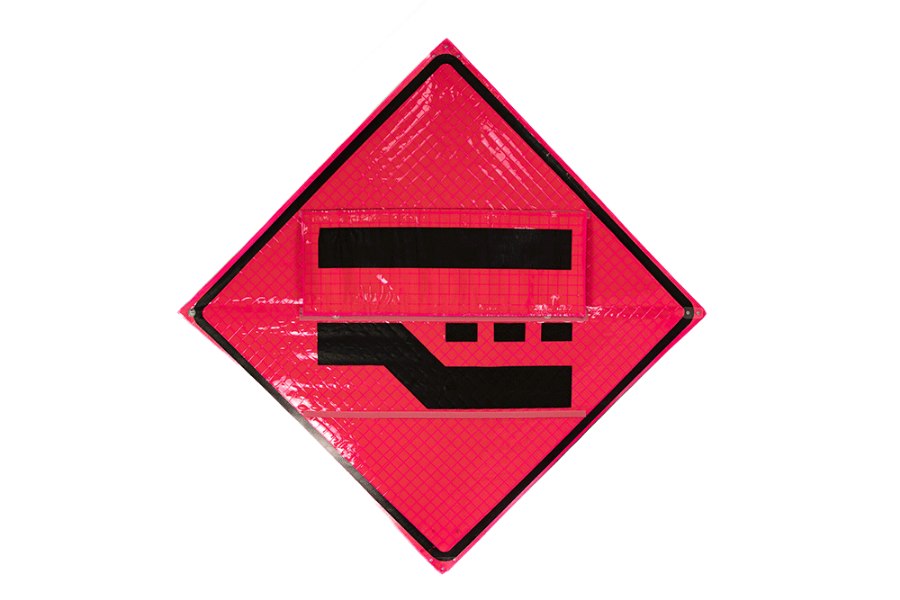 Picture of Sign and Safety Equipment Pink Retroreflective Vinyl Double Merge with Overlay Roll-Up Sign