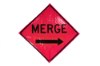 Picture of Sign and Safety Equipment Pink Retroreflective Vinyl "Merge" with Arrow Overlay Roll-Up Sign