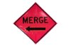 Picture of Sign and Safety Equipment Pink Retroreflective Vinyl "Merge" with Arrow Overlay Roll-Up Sign