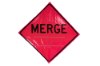 Picture of Sign and Safety Equipment Pink Retroreflective Vinyl "Merge" with Arrow Overlay Roll-Up Sign