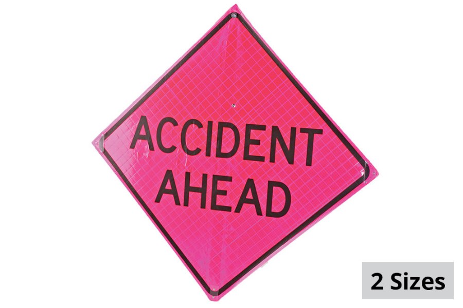 Picture of Sign and Safety Equipment Pink Retroreflective Vinyl "Accident Ahead" Roll-Up
Sign