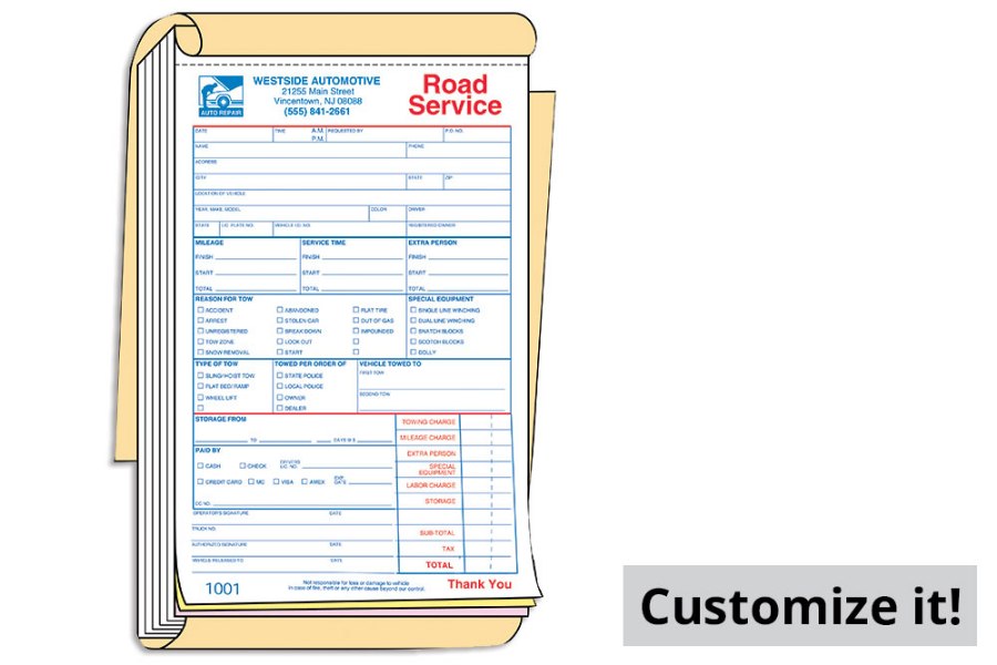 Picture of Basic Road Service Form Receipt Books