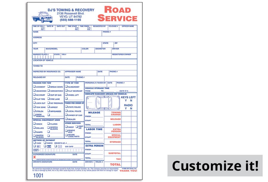 Picture of Custom Road Service Form Books