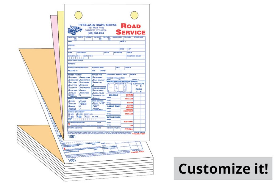 Picture of Custom Road Service Register Form Tickets