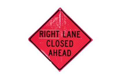 Picture of Sign and Safety Equipment Pink Retroreflective Vinyl "Right / Left Lane Closed Ahead" Roll-Up Sign