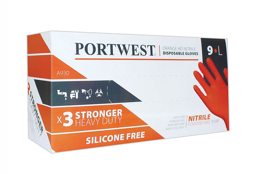 Picture of Portwest Heavy Duty Orange DIsposable Gloves (100 Pack)