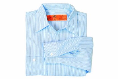 Picture of RED KAP Industrial-Grade Long Sleeve Work Shirts, Blue/White Striped, M