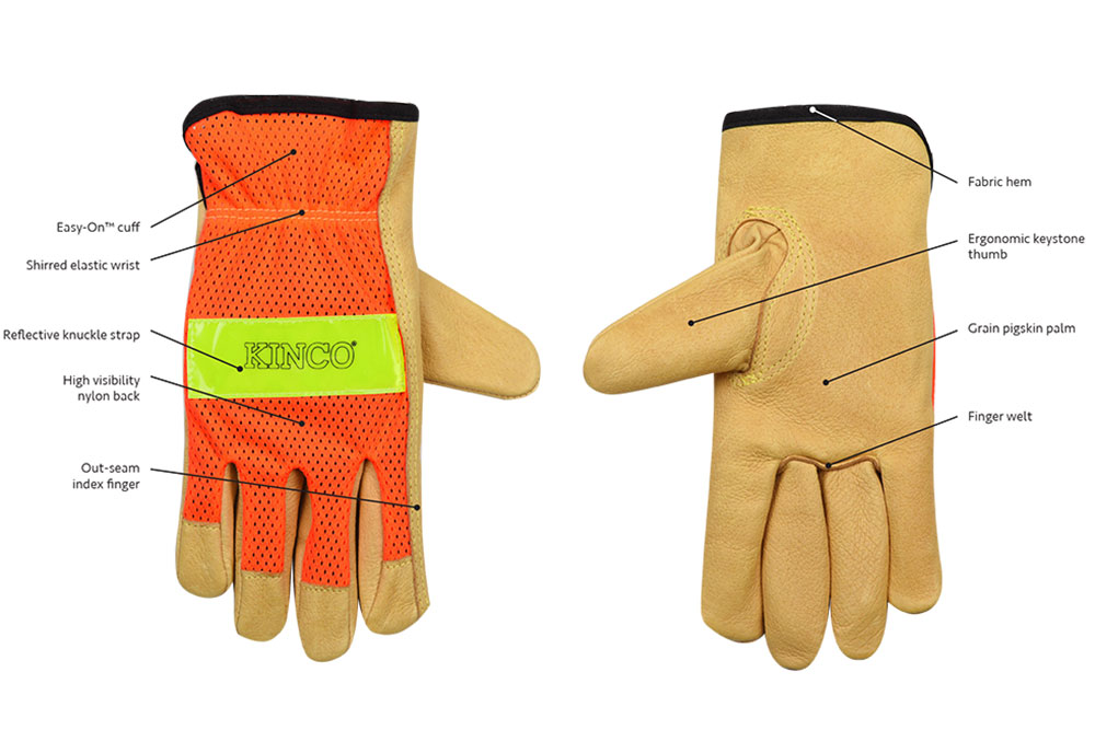 Picture of Kinco Hi-Vis Unlined Mesh Back Grain Pigskin Leather Driver Gloves Lime or
Orange