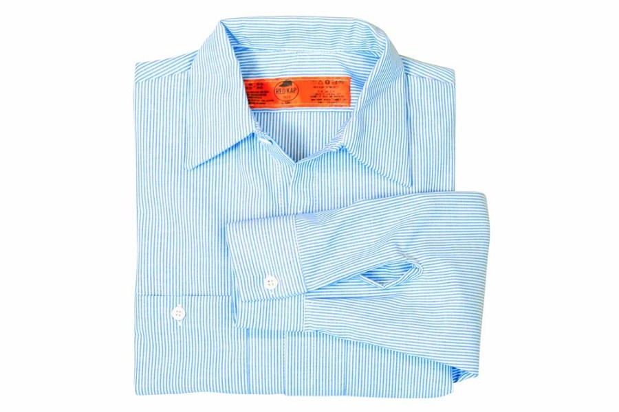 Picture of Red Kap Industrial-Grade Long Sleeve Work Shirts, Blue/White Striped, M