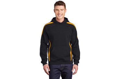 Picture of Sport-Tek Sleeve Stripe Pullover Hooded Sweatshirt, Black/Gold, M